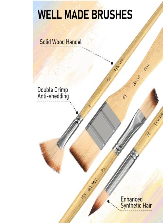 Like-It Like it® 24 Pieces Professional Artist Paint Brush Set with Roll-Up Case | Premium Synthetic Bristles | Acrylic, Oil, Watercolor, Gouache Painting Brushes for Artists, Students & Hobbyists - Image 3